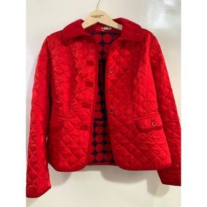 Boden Red Quilted Jacket Button Up Polka Dot Lined